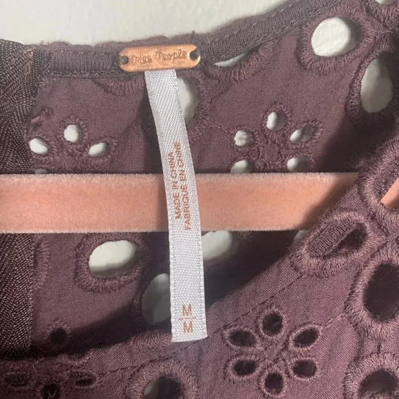 Free People Molly Retro Peplum Tank Top Size Medium Eyelet Red Brown Stripe - Picture 5 of 7